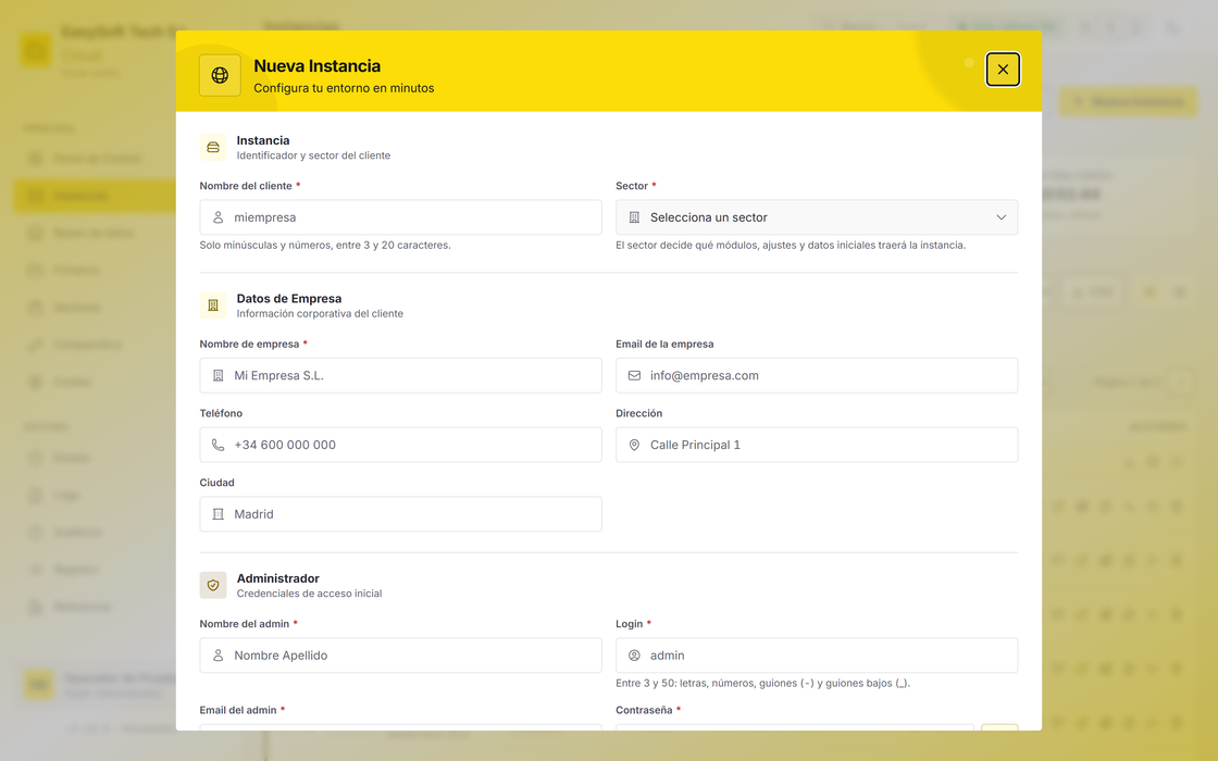 Vierstufiger Assistent zur Bereitstellung einer Instanz mit Live-Fortschritt